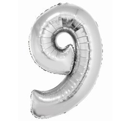 Balon foliowy Cyfra 9 srebrna 92 cm